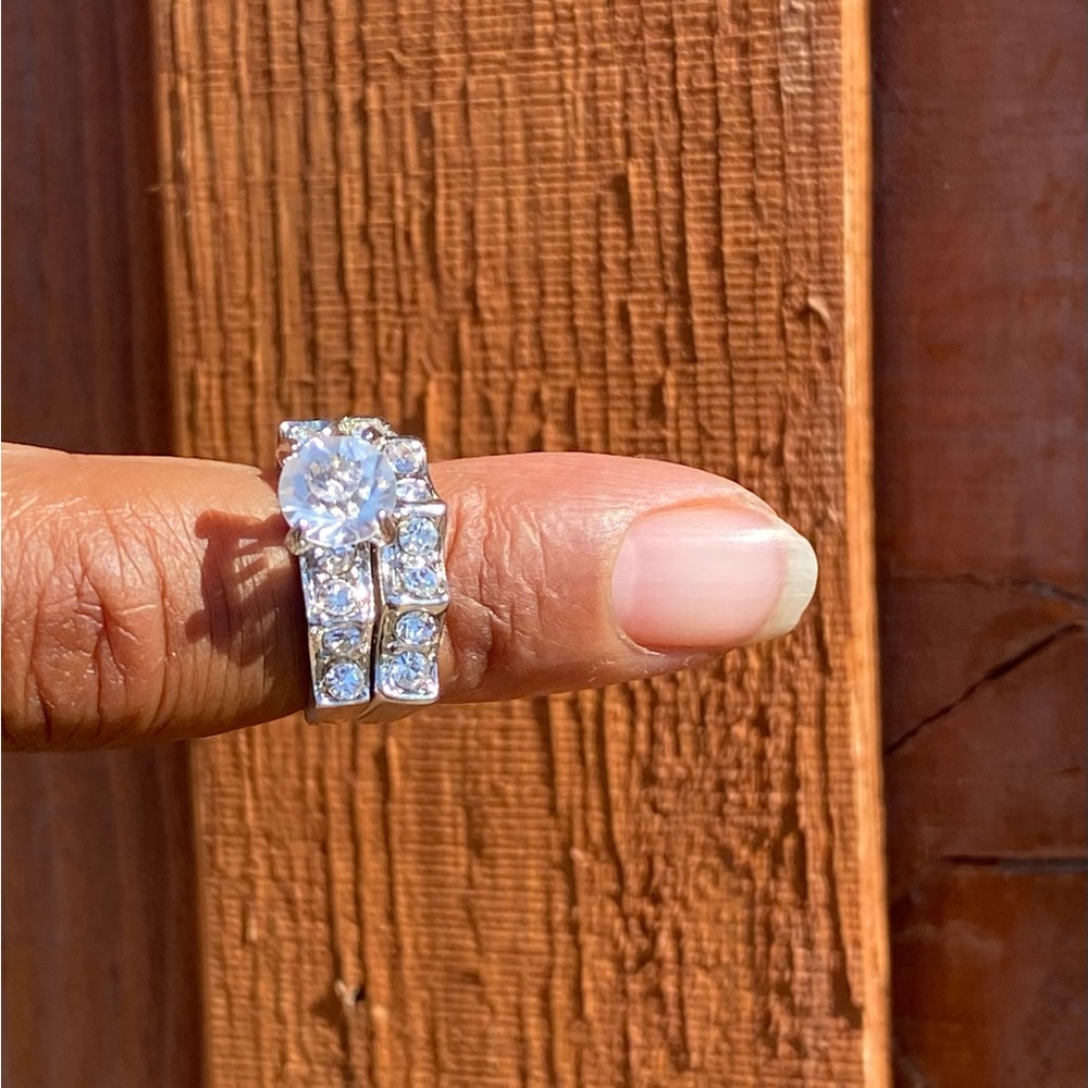 Elegant Silver Crystal Ring Set US Size 6.5 & 6
